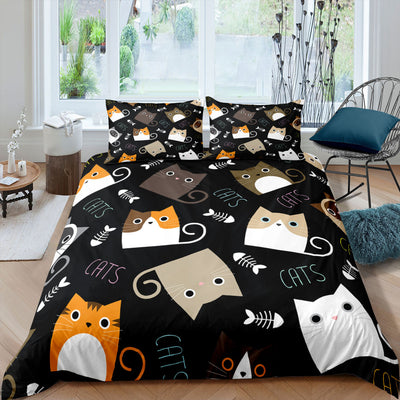 Juego de Cama Tres Piezas con Funda Nórdica de Gato 3D Impresión Digital Alta Definición - Image 10