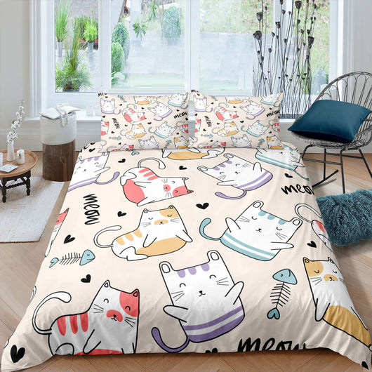 Juego de Cama Tres Piezas con Funda Nórdica de Gato 3D Impresión Digital Alta Definición - Image 16