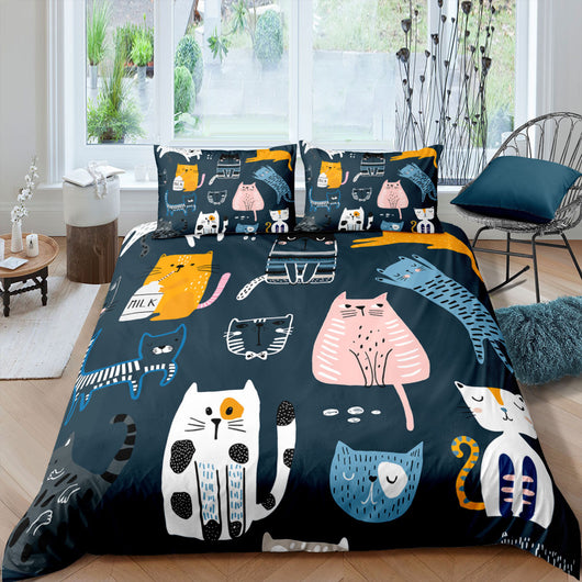 Juego de Cama Tres Piezas con Funda Nórdica de Gato 3D Impresión Digital Alta Definición - Image 18
