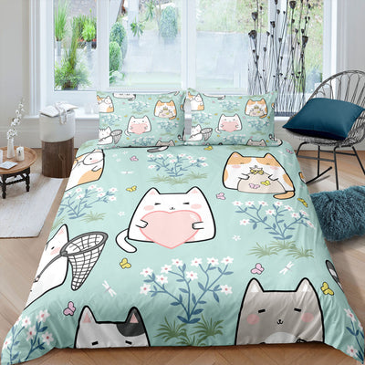 Juego de Cama Tres Piezas con Funda Nórdica de Gato 3D Impresión Digital Alta Definición - Image 8