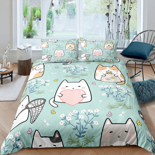 Juego de Cama Tres Piezas con Funda Nórdica de Gato 3D Impresión Digital Alta Definición - Image 8