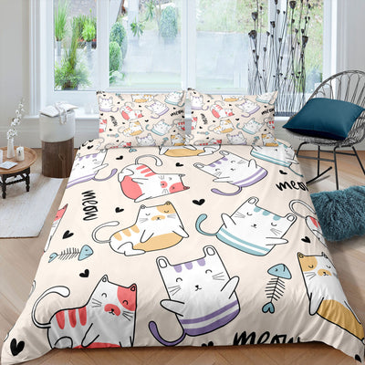 Juego de Cama Tres Piezas con Funda Nórdica de Gato 3D Impresión Digital Alta Definición