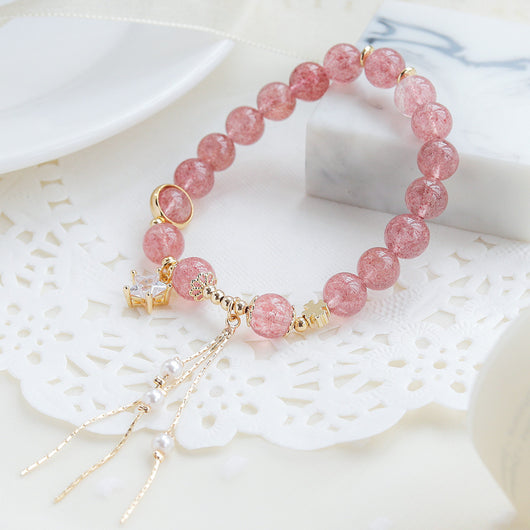 Pulsera de Cristal Fresa con Perlas de Cuarzo Rosa - Atrae Amor y Prosperidad - Image 4
