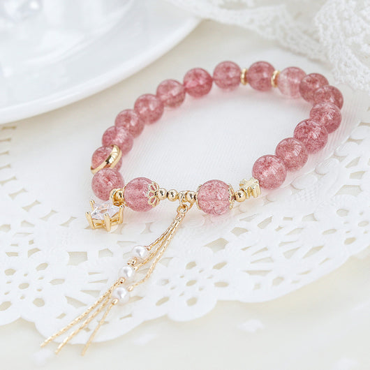Pulsera de Cristal Fresa con Perlas de Cuarzo Rosa - Atrae Amor y Prosperidad - Image 2