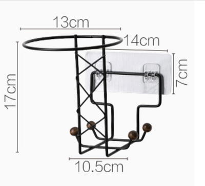 White punch-free wall-mounted storage rack with hooks, holding a beige baseball cap, a handbag, and an umbrella on a light wood door. - Image 6