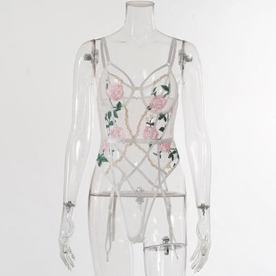 Conjunto de Lencería Sensual con Bordado de Encaje y Liguero de Tres Puntos - Image 11