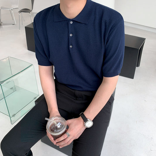 Camiseta Ejecutiva Coreana de Manga Corta - Diseño Minimalista Solido