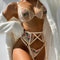 Conjunto de Lingerie Sensual com Bordado de Renda e Cinta-Liga de Três Pontos