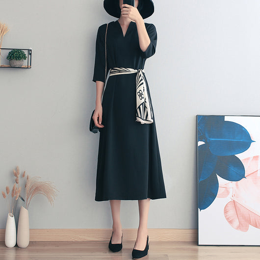 Vestido Largo Retro Verano Mujer Negro Elegancia Francesa - Image 13