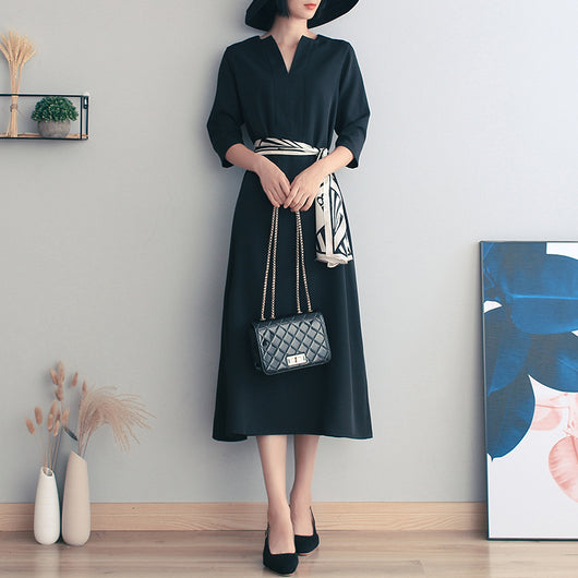 Vestido Largo Retro Verano Mujer Negro Elegancia Francesa - Image 11