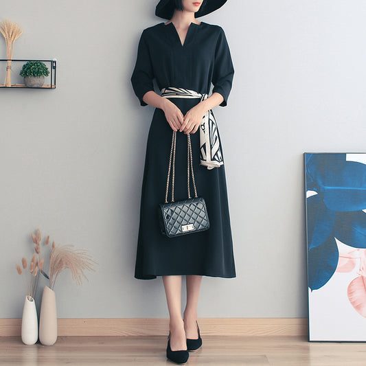 Vestido Largo Retro Verano Mujer Negro Elegancia Francesa