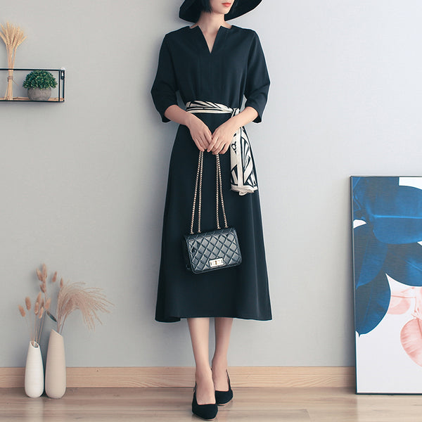 Vestido Largo Retro Verano Mujer Negro Elegancia Francesa