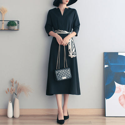 Vestido Largo Retro Verano Mujer Negro Elegancia Francesa