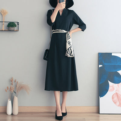 Vestido Largo Retro Verano Mujer Negro Elegancia Francesa - Image 4