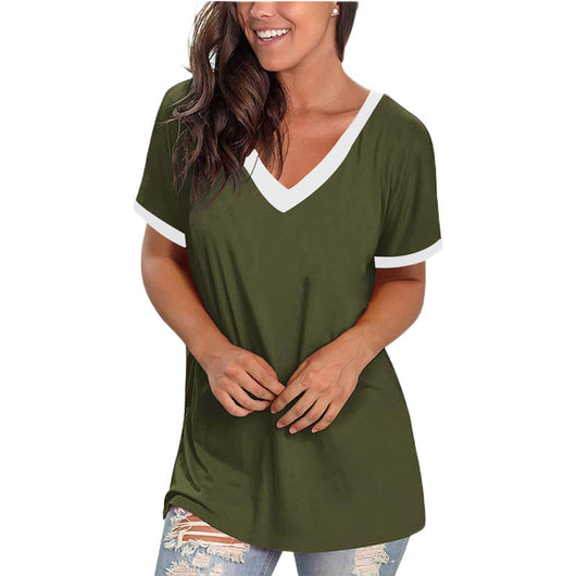Blusa Cuello V Combinada de Colores para Mujer - Image 2