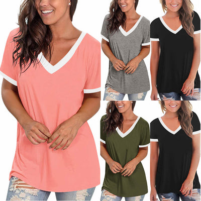 Blusa Cuello V Combinada de Colores para Mujer