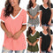 Blusa Cuello V Combinada de Colores para Mujer