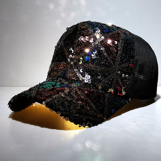 Gorra de Verano para Mujer con Lentejuelas Coloridas Estilo Coreano