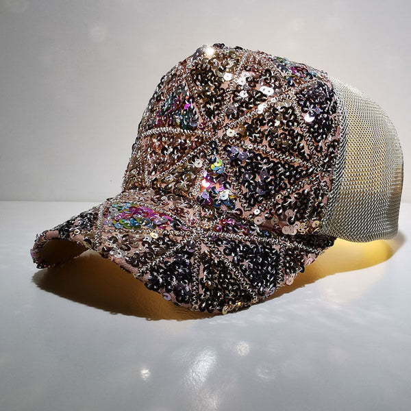 Gorra de Verano para Mujer con Lentejuelas Coloridas Estilo Coreano