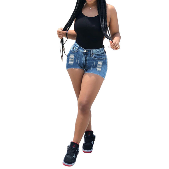 Shorts de Mezclilla para Mujer con Roturas Irregulares y Flecos Desflecados