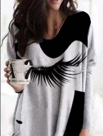 Blusa Larga Suelta Cuello Redondo Manga Larga Estampada para Mujer - Image 8