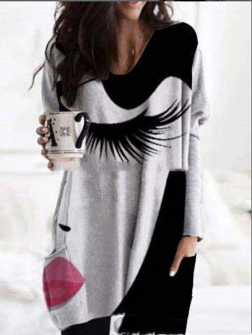 Blusa Larga Suelta Cuello Redondo Manga Larga Estampada para Mujer - Image 9