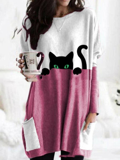 Blusa Larga Suelta Cuello Redondo Manga Larga Estampada para Mujer - Image 3