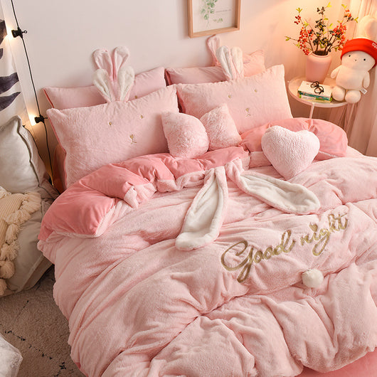Juego de Cama Princesa Terciopelo 4 Piezas - Funda Nórdica Coral Cálida para Niña - Image 12