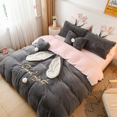 Juego de Cama Princesa Terciopelo 4 Piezas - Funda Nórdica Coral Cálida para Niña