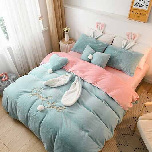 Juego de Cama Princesa Terciopelo 4 Piezas - Funda Nórdica Coral Cálida para Niña - Image 5