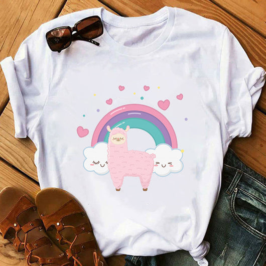 Camiseta Estampada Alpaca Cartoon - Manga Corta Pintada a Mano - Image 9
