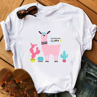 Camiseta Estampada Alpaca Cartoon - Manga Corta Pintada a Mano - Image 2