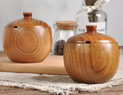 Salero de Madera Maciza Retro Vintage con Tapa - Image 3