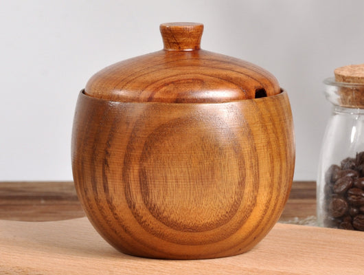 Salero de Madera Maciza Retro Vintage con Tapa
