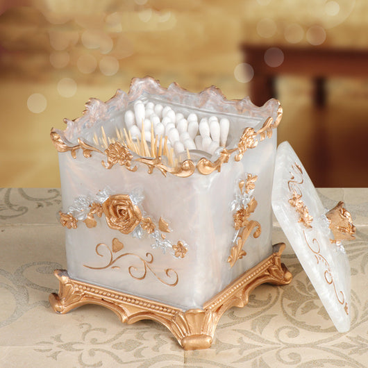 Organizador de Baño Estilo Europeo - Caja Decorativa para Palillos y Bastoncillos