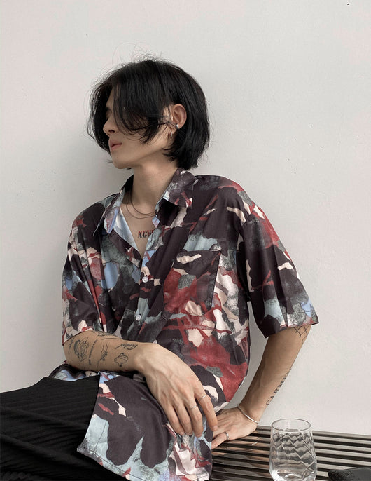 Camisa Floral Estampada de Manga Corta para Hombre - Diseño Artístico Verano - Image 7
