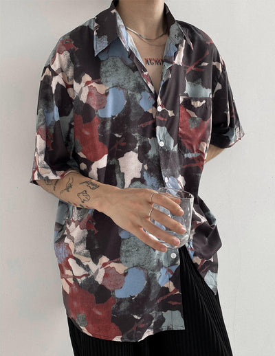 Camisa Floral Estampada de Manga Corta para Hombre - Diseño Artístico Verano