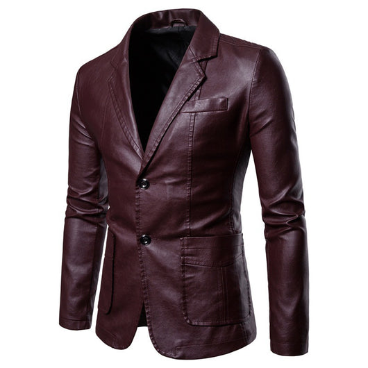 Chaqueta de Cuero PU Slim Fit con Solapa - Blazer Versátil para Hombre - Image 7