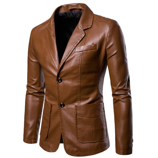 Chaqueta de Cuero PU Slim Fit con Solapa - Blazer Versátil para Hombre - Image 3