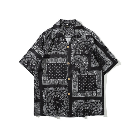 Camisa Retro Estampado Flor de Anacardo Manga Corta para Hombre - Image 9