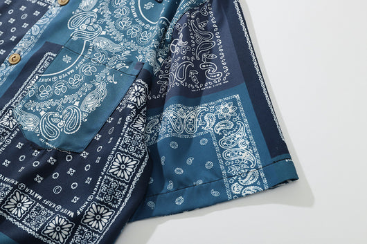 Camisa Retro Estampado Flor de Anacardo Manga Corta para Hombre - Image 12