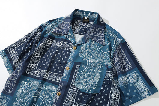 Camisa Retro Estampado Flor de Anacardo Manga Corta para Hombre - Image 11