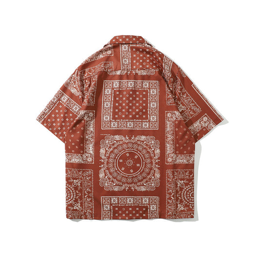 Camisa Retro Estampado Flor de Anacardo Manga Corta para Hombre - Image 10