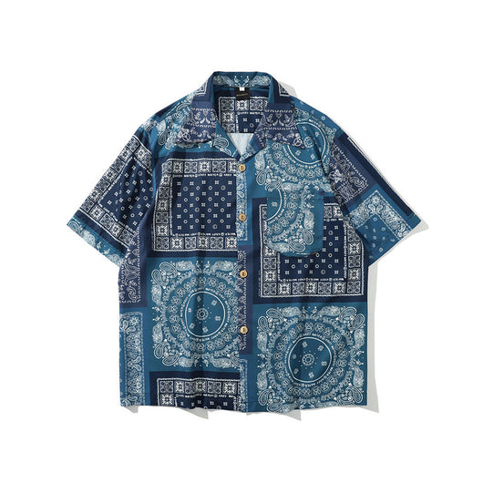 Camisa Retro Estampado Flor de Anacardo Manga Corta para Hombre - Image 7
