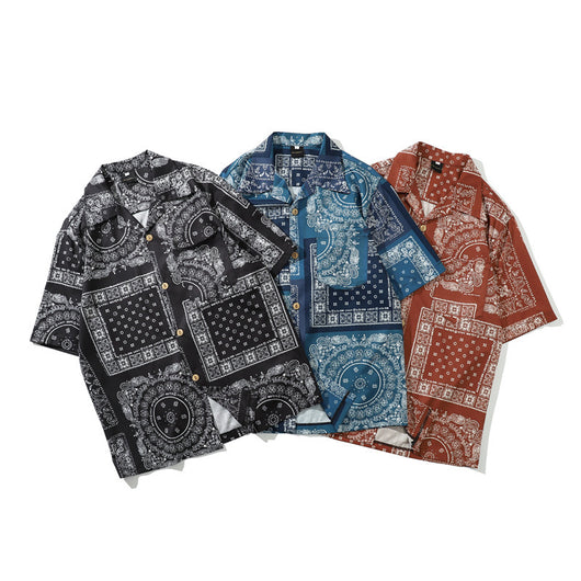 Camisa Retro Estampado Flor de Anacardo Manga Corta para Hombre - Image 13