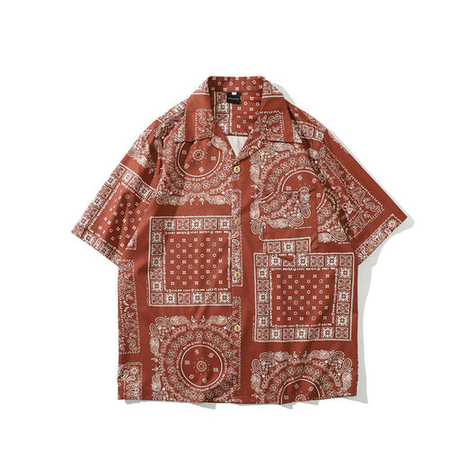Camisa Retro Estampado Flor de Anacardo Manga Corta para Hombre - Image 14