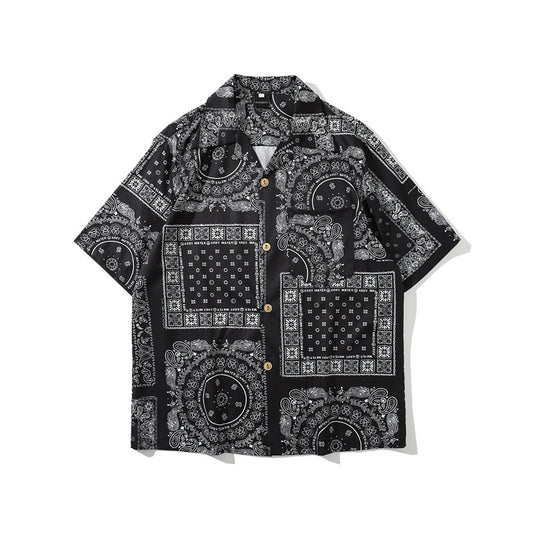 Camisa Retro Estampado Flor de Anacardo Manga Corta para Hombre - Image 2