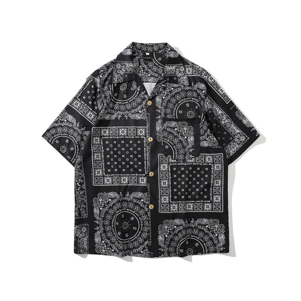 Camisa Retro Estampado Flor de Anacardo Manga Corta para Hombre