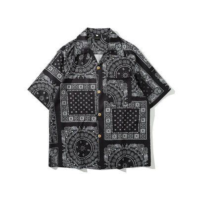 Camisa Retro Estampado Flor de Anacardo Manga Corta para Hombre - Image 2