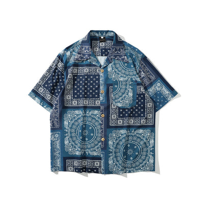 Camisa Retro Estampado Flor de Anacardo Manga Corta para Hombre - Image 4